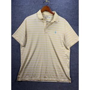 Polo Ralph Lauren Performance Shirt Men's Large Yellow White Stripe Golf Polo